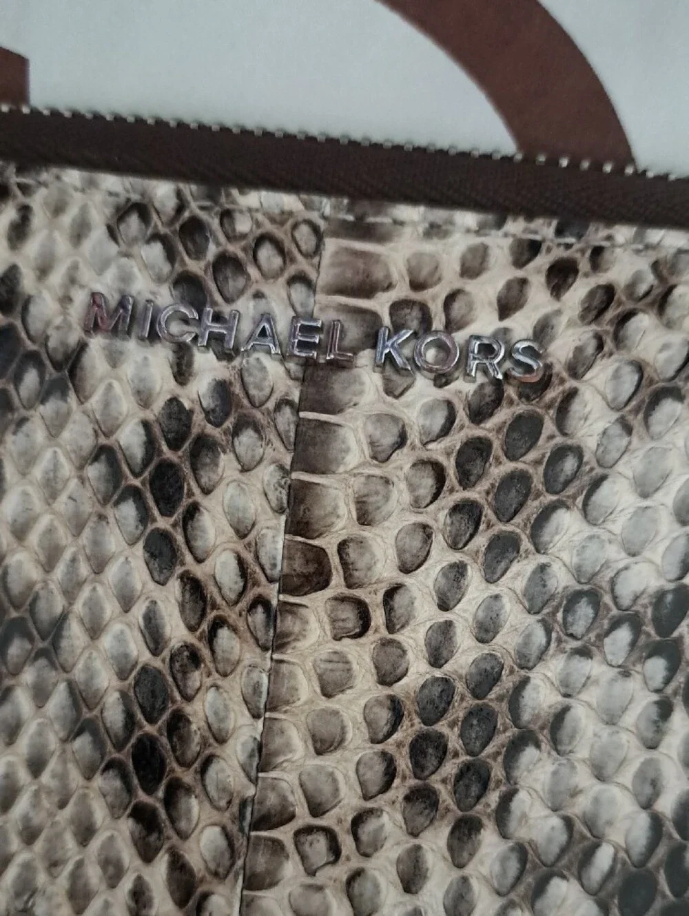 Michael Kors Snake-Print Zip Wallet/ Smartphone Wristlet in Beige and Black